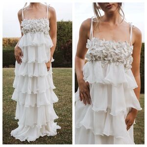 Show Me Your Mumu NWT Gabriella Maxi Dress White Ruffles Embellished Bridal